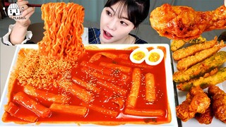 ASMR MUKBANG| 직접 만든 라이스페이퍼 떡볶이 양념치킨 튀김 먹방 & 레시피 FRIED CHICKEN AND Tteokbokki EATING