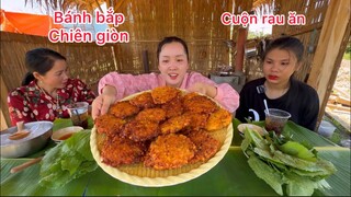 Đi bẻ Bắp, Lần đầu làm bánh Bắp chiên giòn , cuộn rau ăn như bánh xèo #ngocmaivlog