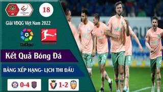 Kết quả bóng đá hôm nay vòng 18 V.league 2022, laliga tây ban nha, bundesliga Đức