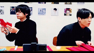 V & Jungkook casually rapping to UGH! while doing some arts & craft