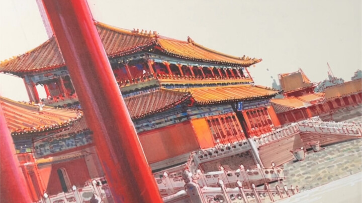 【Gambar Tangan dengan Marker】- Istana Kuno tampak indah dalam setiap goresan. Beijing kini berselimu