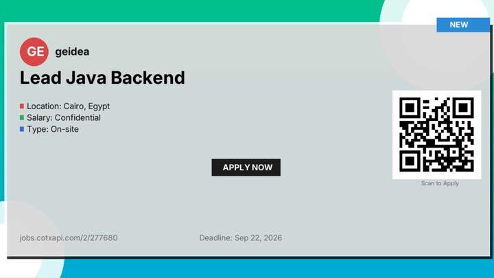 🇪🇬 Lead Java Backend - Jobs in Egypt | Apply Now | CotxapiJobs