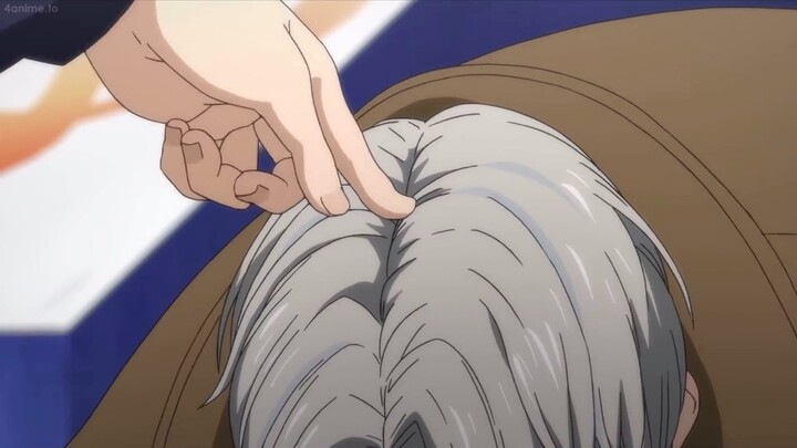 Yuri touching Victor's hair [Yuri on Ice]