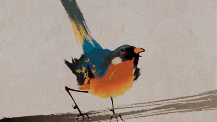 [Lukisan tinta tiga dimensi] Burung kecil yang cantik dan lezat