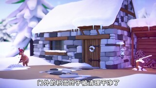 这只小鹿每天铲雪，每到极光出现它就会躲起来！