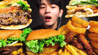 ASMR DOUBLE CHEESEBURGER&SHRIMP BURGER & CHICKENFRIESONION RINGS MUKBANG EATING SOUNDS