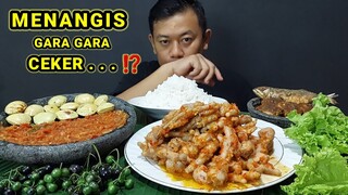 CEKER AYAM PEDAS NYELEKIT + LALAPAN JENGKOL MUDA MENTAH IKAN ASIN PEDA SAMBAL TERASI BIKIN NANGIS