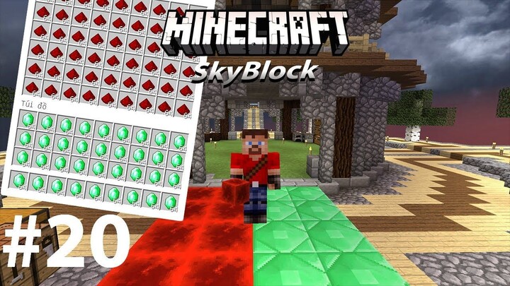 Minecraft Skyblock #20 Emerald & Redstone trades - giao dịch với dân làng và có rất nhiều đá đỏ