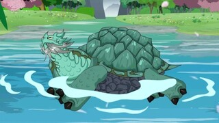 This is the largest turtle in history. He is green all over and his limbs are slowly stretched out#O