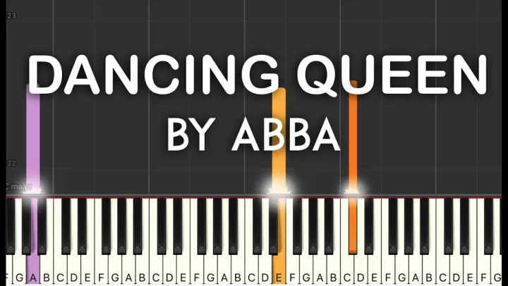 Dancing Queen by Abba synthesia piano tutorial | with lyrics | free sheet music