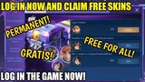 LOG IN THE GAME AND CLAIM FREE PERMANENT SKINS NEW EVENT MOBILE LEGENDS BANG BANG