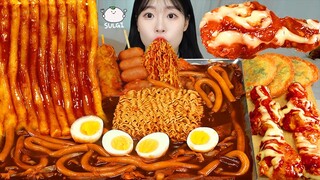 ASMR MUKBANG| 직접 만든 불닭 짜장 떡볶이 양념치킨 먹방 & 레시피 FRIED CHICKEN AND FIRE Tteokbokki EATING