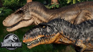 Sue & Scotty (T-Rex) vs 2 Giganotosaurus! Breakout & Fight! Jurassic World Evolution Mods (4K 60FPS)