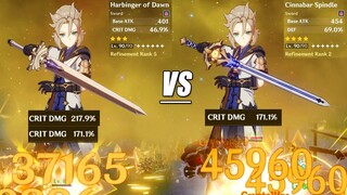 Albedo Cinnabar Spindle R2 vs Harbinger of Dawn R5 Damage Comparison - 3 Geo Gorou