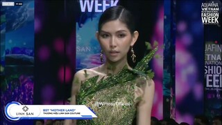 TyhD Thùy Dương gặp trục trặc khi catwalk trong BST Motherland của NTK Linh San