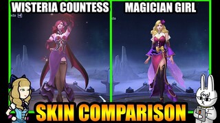 CARMILLA MAGICIAN GIRL SKIN EFFECTS VS. WISTERIA COUNTESS  - MLBB SKIN COMPARISON SERIES