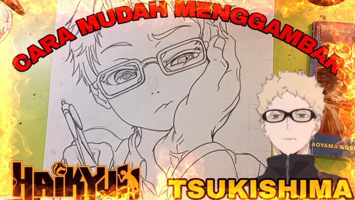 cara mudah menggambar anime haikyuu, stukishima