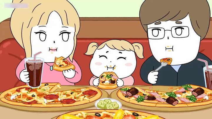 【foomuk Animation】A big eater baby is born and he eats pizza with his parents