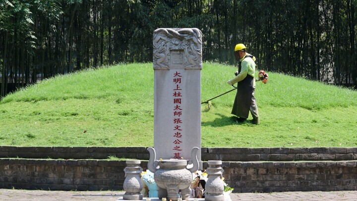 لقيت من يزيل الأعشاب الضارة في المقبرة أثناء زيارة قبر تشانغ جوتشنغ