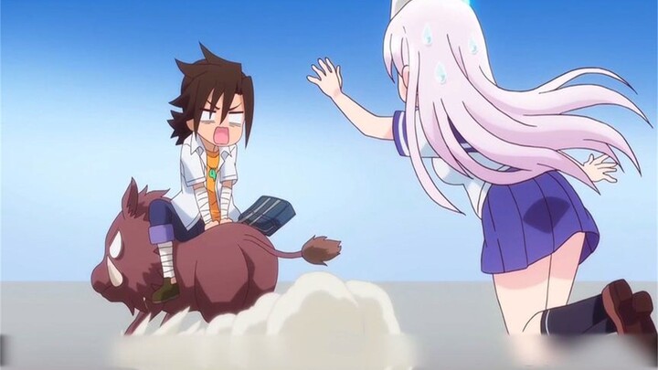 The boy was knocked away by a wild boar and sat on it. Who was responsible for this?