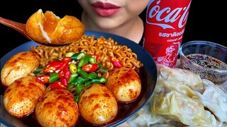 Soft Boiled Eggs, Dumpling & Spicy Fire Chicken Noodles * MUKBANG SOUNDS *