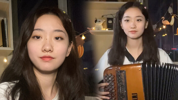 Cô gái cover "He's a Pirate" với đàn accordion