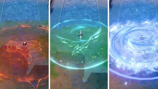 Genshin Impact character ultimate skills displayed under long-range lens