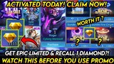 ACTIVATED TODAY! CLAIM FREE PROMO DIAMOND & GET EPIC SKIN/RECALL EFFECT NOW (MUST WATCH) - MLBB