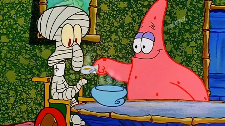 Squidward mengendarai sepeda sambil tidak memperhatikan jalan dan mengalami patah tulang yang parah