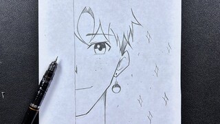 Easy to draw | how to draw cute anime boy - half face art