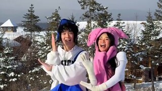 Dancing the same quack dance as Jennie in the snow with the hot girl!