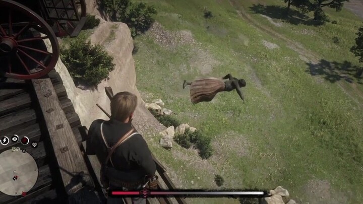 [Red Dead Redemption 2] What would happen if you used a rope to catch a person in free fall?