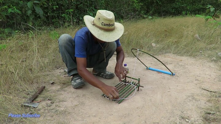 Creative Wild Chicken Trap Using Blue Pipe & Rubber Band With Wood - Fantastic Wild Chicken Trap