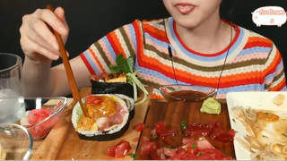 Maki cá ngừ và mì Ý trứng nhum phần 5 #anngonmoingay