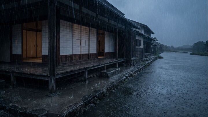 Heavy Rain at Japanese Riverside House | 沉浸式雨声 助眠白噪音 (Insomnia Relief & Deep Sleep)