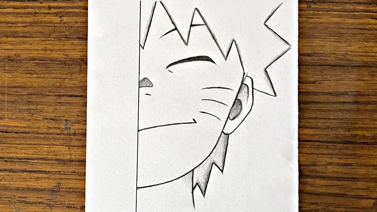 Easy anime sketch, how to draw naruto half face step-by-step 