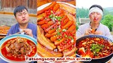 mukbang | Pork belly |  Large pieces of meat | beef bones  | Chinese food | songsong and ermao