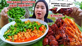 LAMBUNG MENJERIT⁉️ MAKAN CABE RAWIT MENTAH  MIE KUAH KIMCHI PEDAS MUKBANG