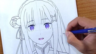 Cara Menggambar EMILIA [ Re: Zero ] - Langkah demi langkah