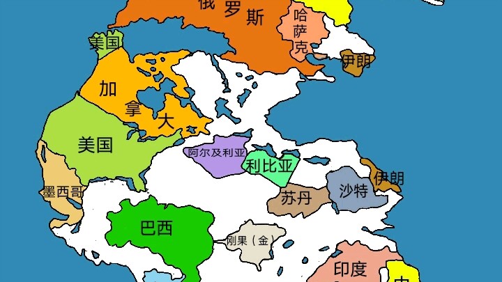 A map of the Pangaea supercontinent from 200 million years ago, with modern countries scaled and pla