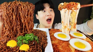 ASMR MUKBANG 트러플 짜파게티 & 치즈 김치 볶음밥 먹방! TRUFFLE OIL BLACK BEAN NOODLES & CHEESE KIMCHI EATING SOUND!