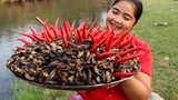 Cooking Crickets fry with chili recipe  & Cooking life