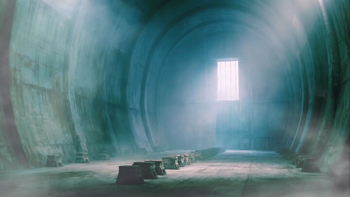 Abandoned Industrial Underground Tunnel with Dramatic Lighting