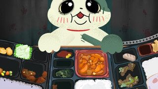 Pertunjukan makan animasi Strange Cat! (Bento daging sapi dan kimchi, bibimbap)