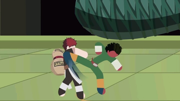 Famous scenes from the Naruto Chunin Exam: Gaara vs. Rock Lee, the ultimate showdown between Taijuts