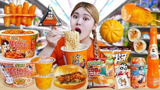 Korean Convenience Store Food Mukbang 주황색 편의점 디저트 아이스크림 젤리 먹방! ORANGE DESSERT JELLY CANDY | HIU 하이유