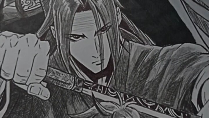 speed drawing membuat shading pada gambar Jin Mu Won dari Legend of the Northen Blade