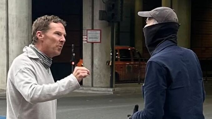 Benedict Cumberbatch gets into a street brawl with passersby, losing after ten minutes of sharp verb