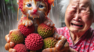 Lychee Cat and Grandma's blueberries were washed away by the flood. So pitiful. Who can help them?🥺