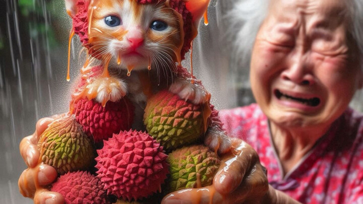 Lychee Cat and Grandma's blueberries were washed away by the flood. So pitiful. Who can help them?🥺